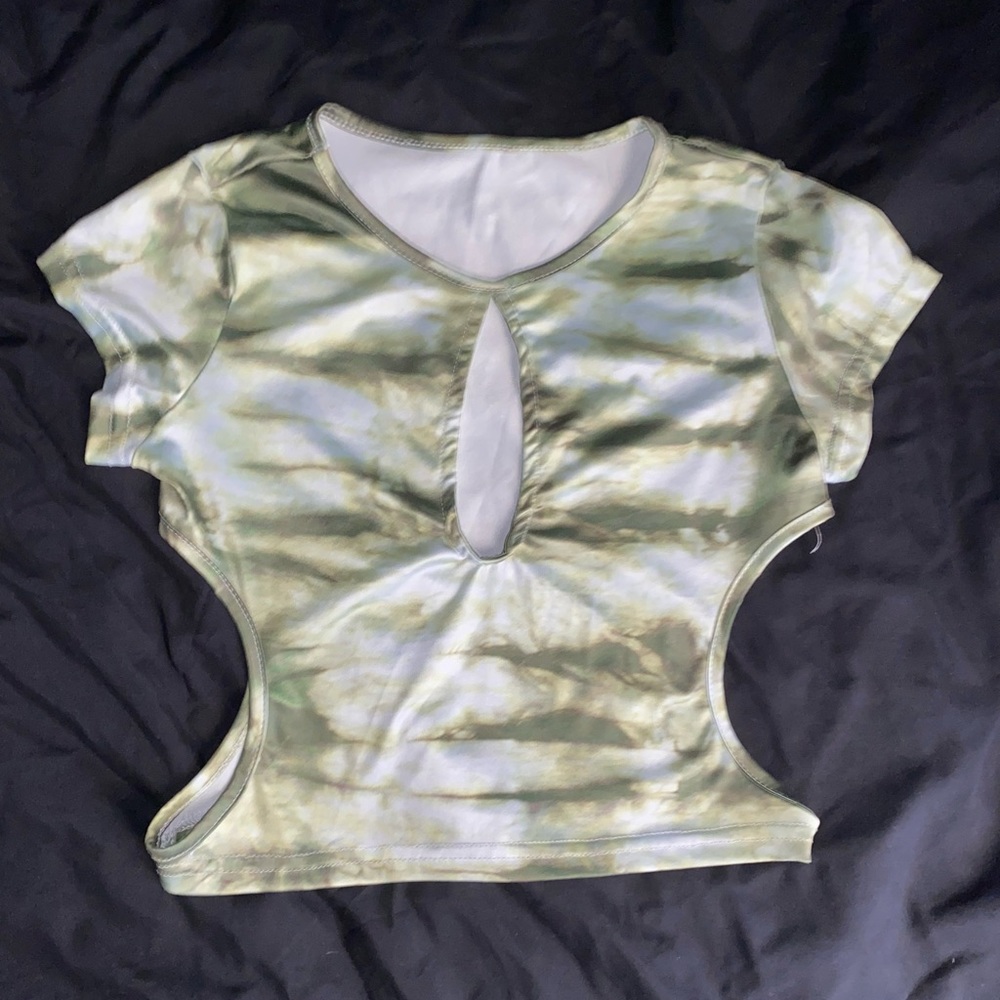 CROP TOP & PANTS SET, GREEN/WHITE, SMALL